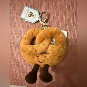 Jellycat Smiling Pretzel Keychain in Tan and Brown